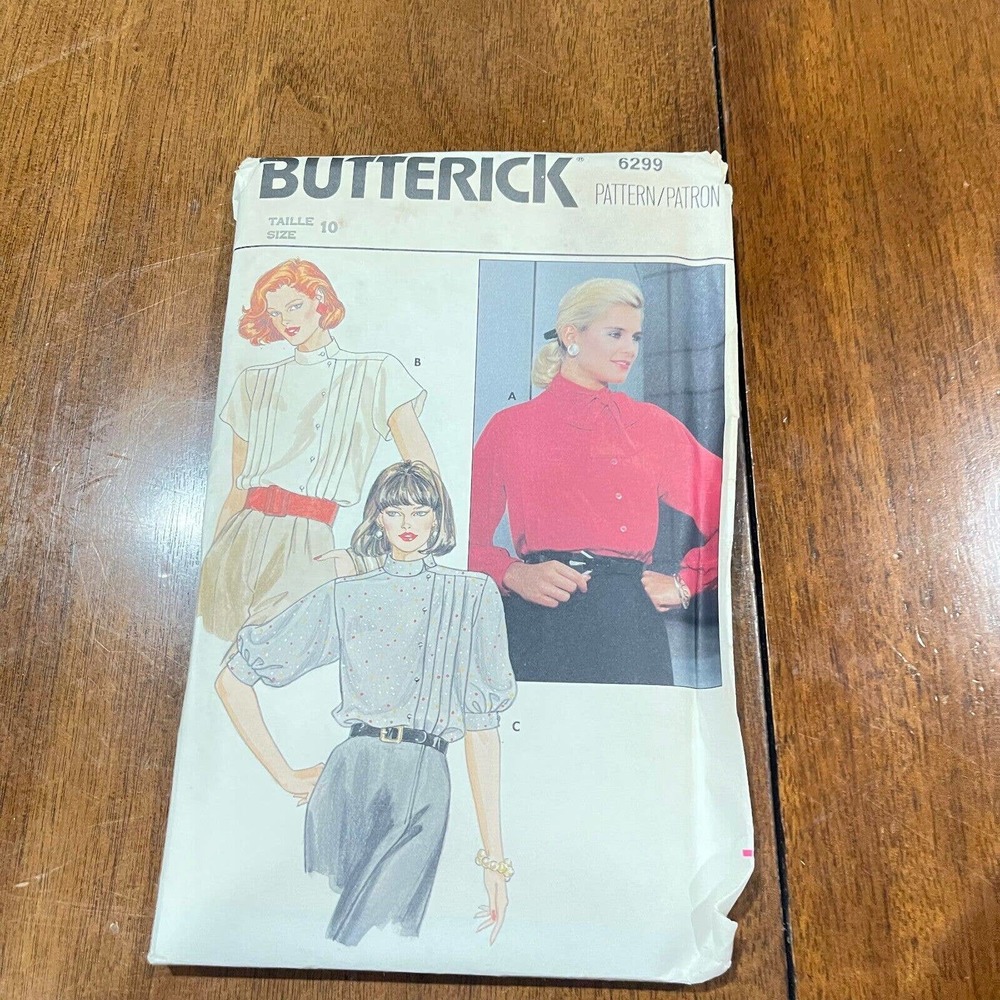 vintage butterick sewing pattern women 10 shirt top blouse 6299 90s